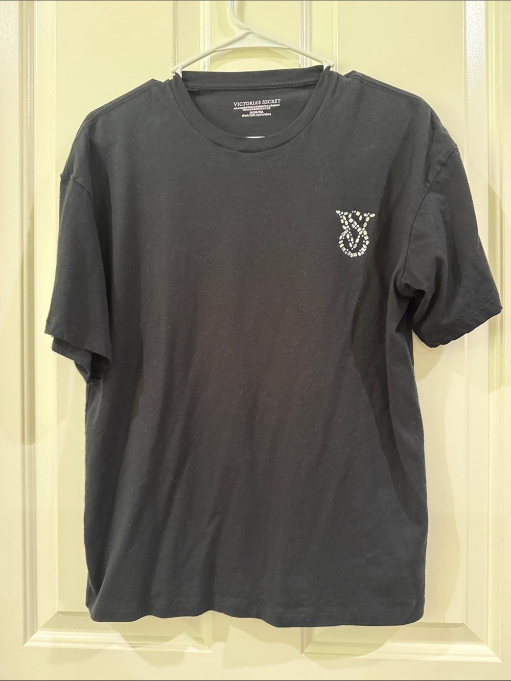 Victoria's Secret Black Crewneck Pajama T‑Shirt with Rhinestone Logo
